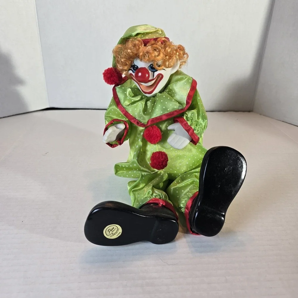 RARE Vtg Music Animated Working WIND-UP Price Products Green CLOWN Porcelain 12